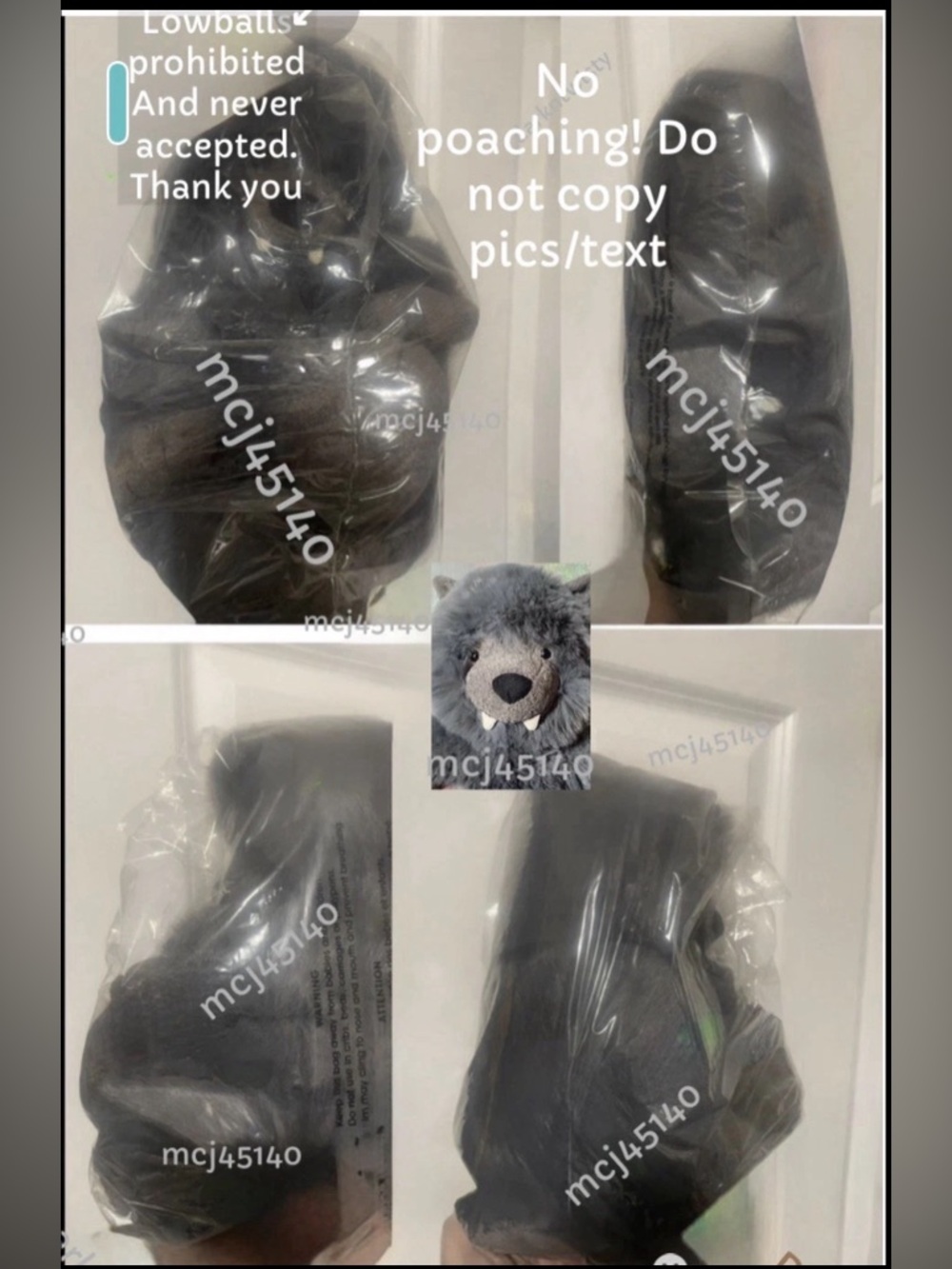 RARE RETIRED STILL SEALED MFG PLASTIC BNWT Jellycat Wilf Wolf GREAT GIFT! - Picture 2 of 16